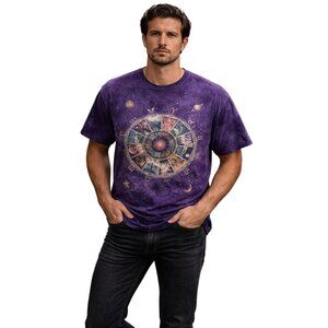 The Mountain Purple Tie-Dye T-Shirt With Zodiac Astrology Wheel Graphic Medium